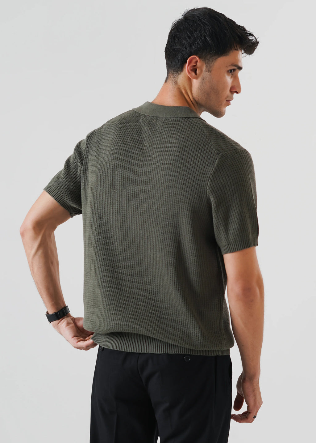 RACKING KNIT POLO KHAKI GREEN