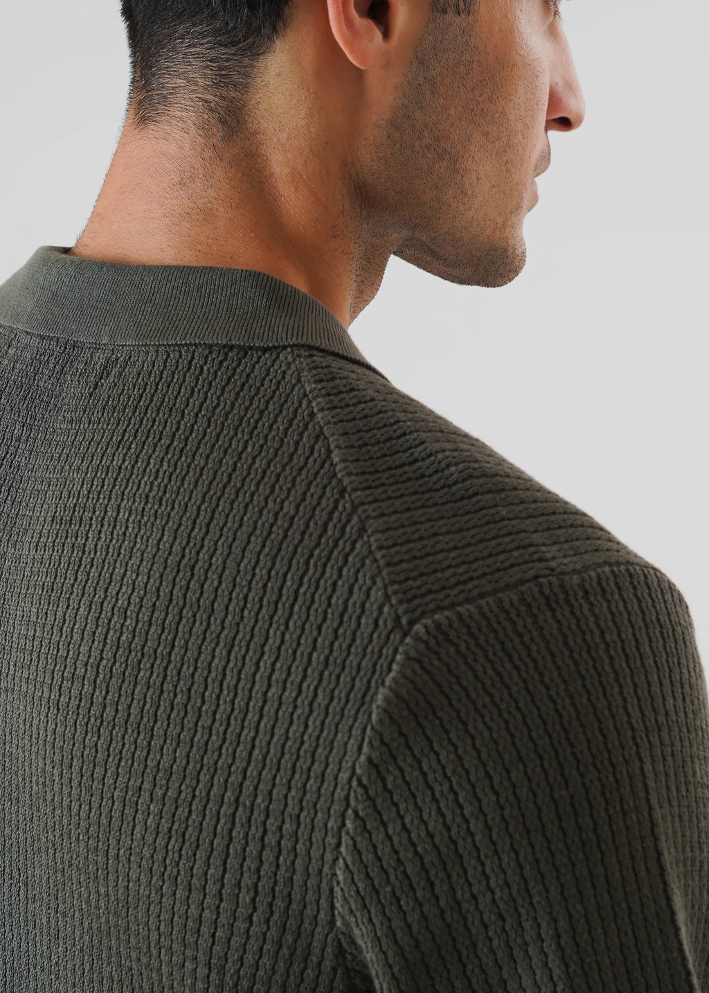 RACKING KNIT POLO KHAKI GREEN