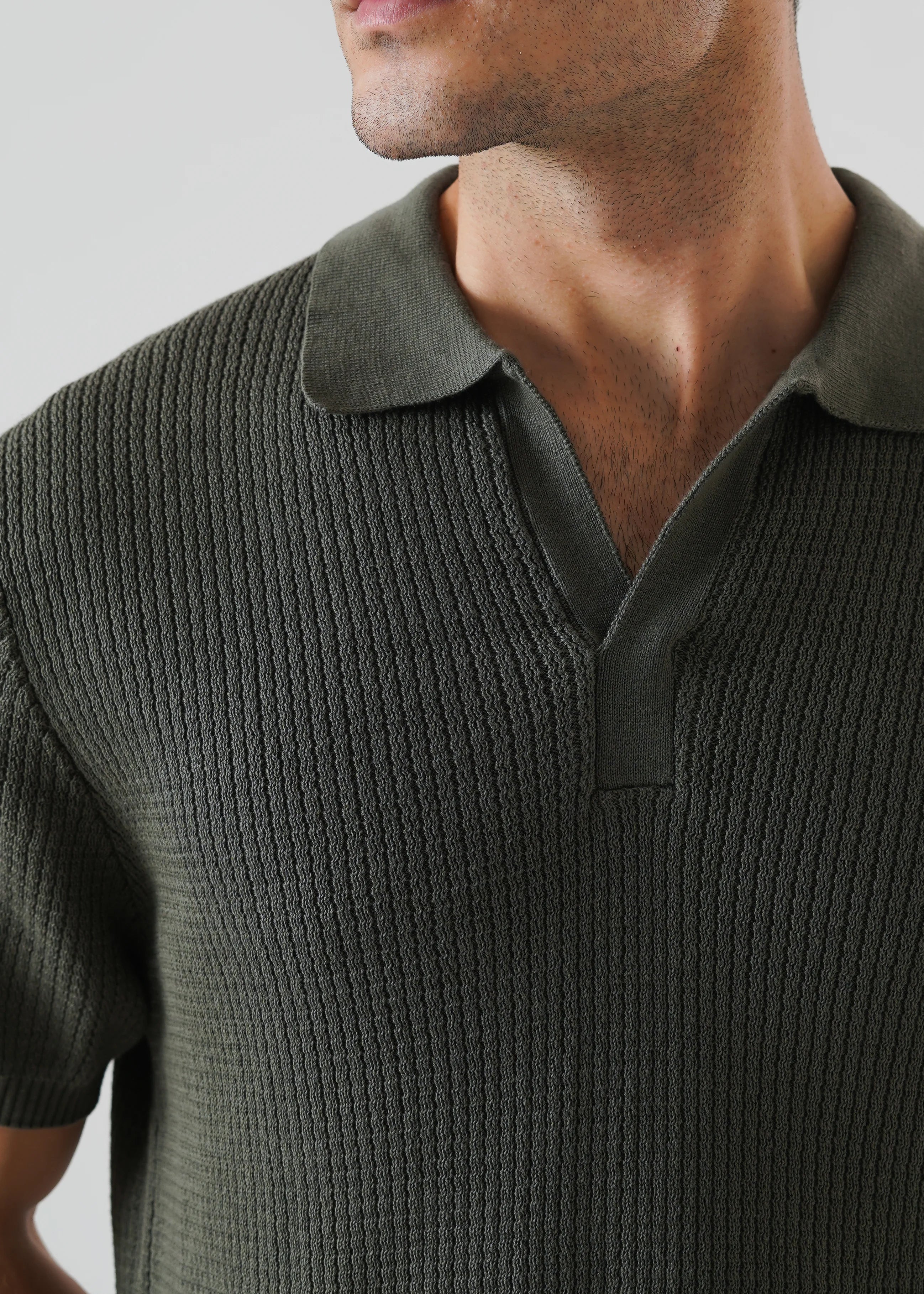 RACKING KNIT POLO KHAKI GREEN