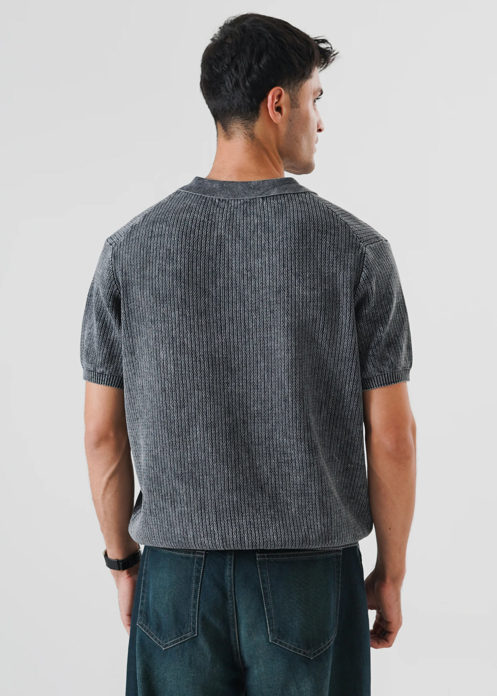 RACKING KNIT POLO CARBON WASHED