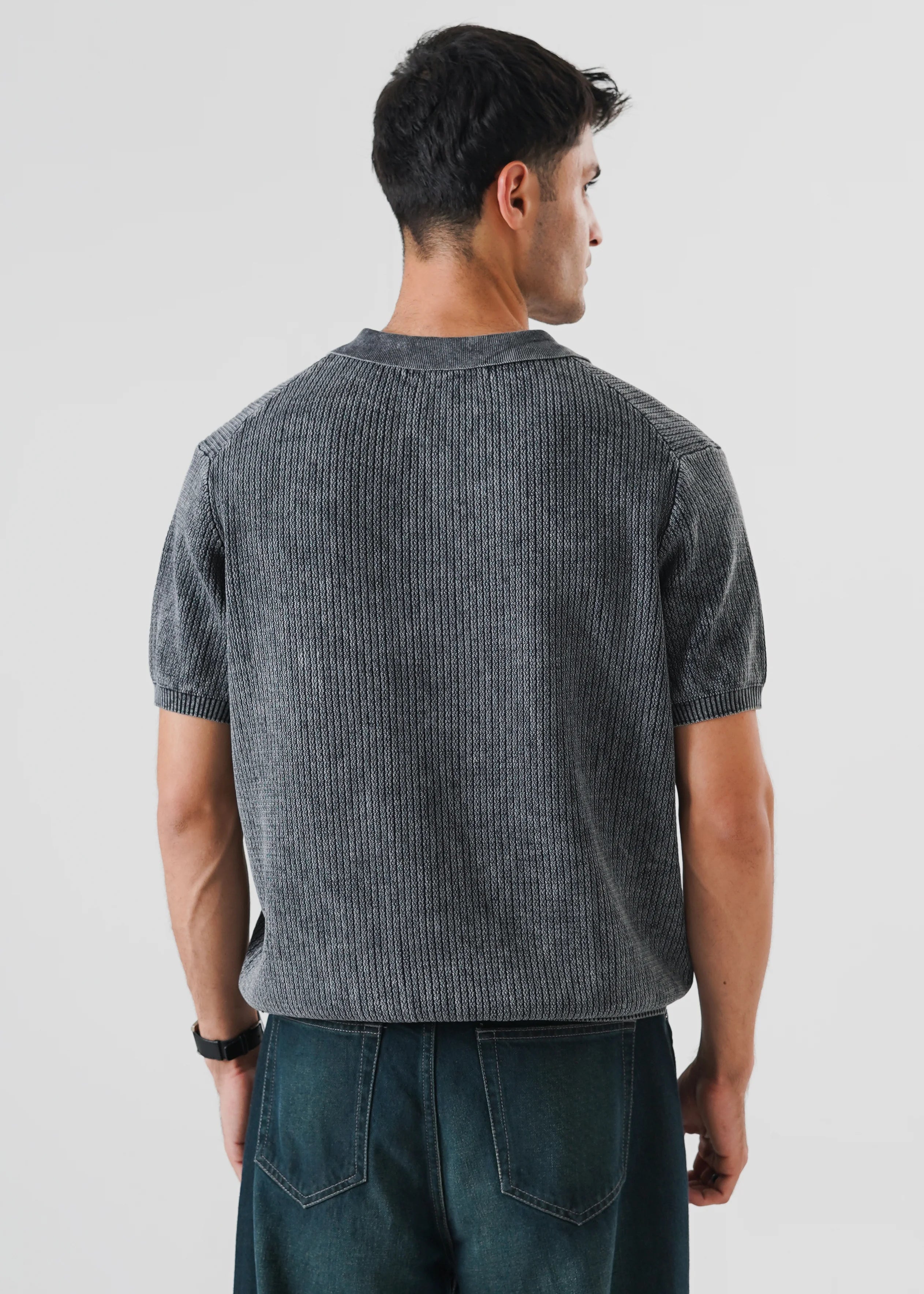 RACKING KNIT POLO CARBON WASHED