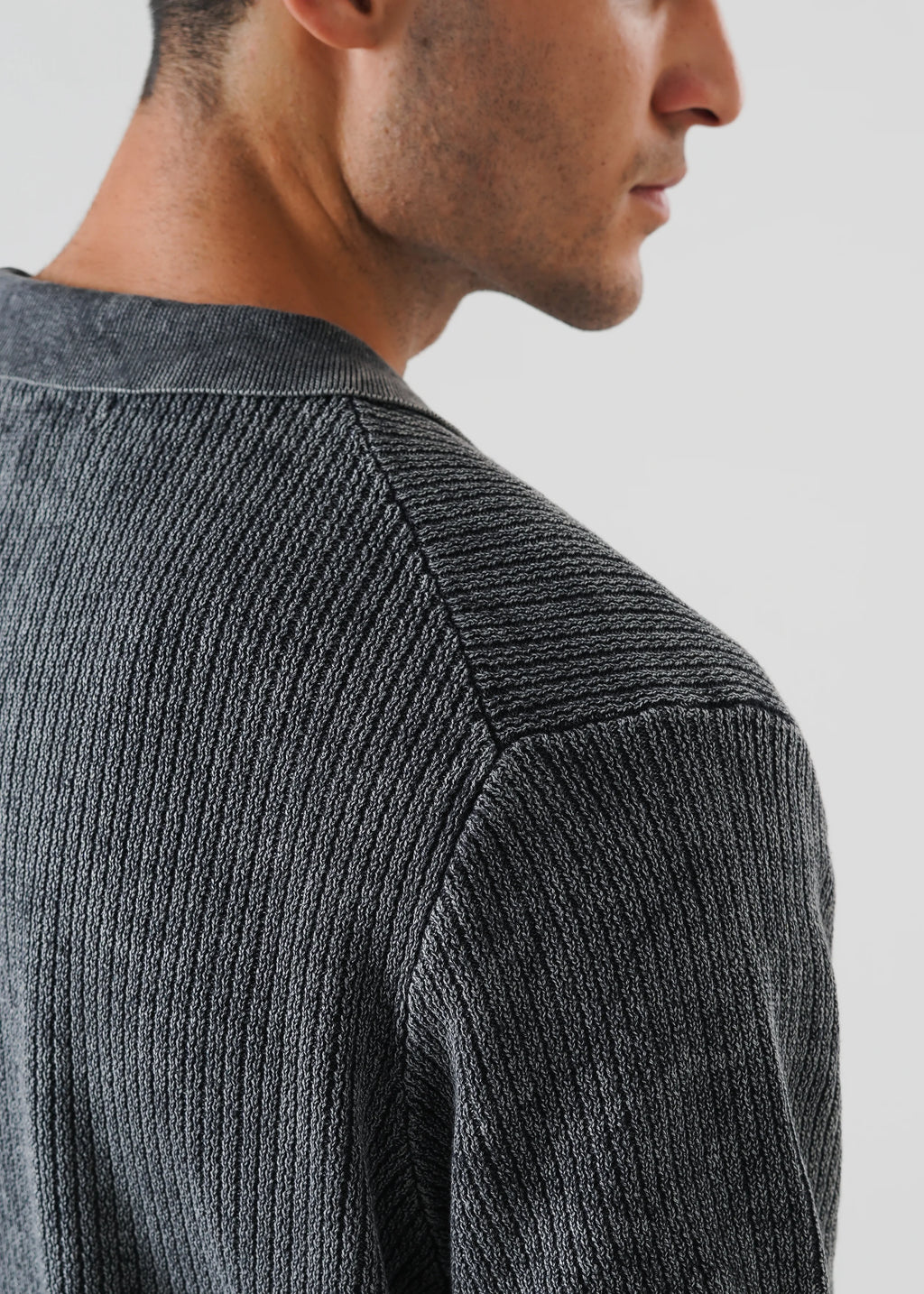 RACKING KNIT POLO CARBON WASHED