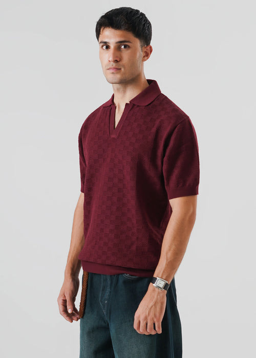 CHECKERED KNIT SKIPPER POLO
