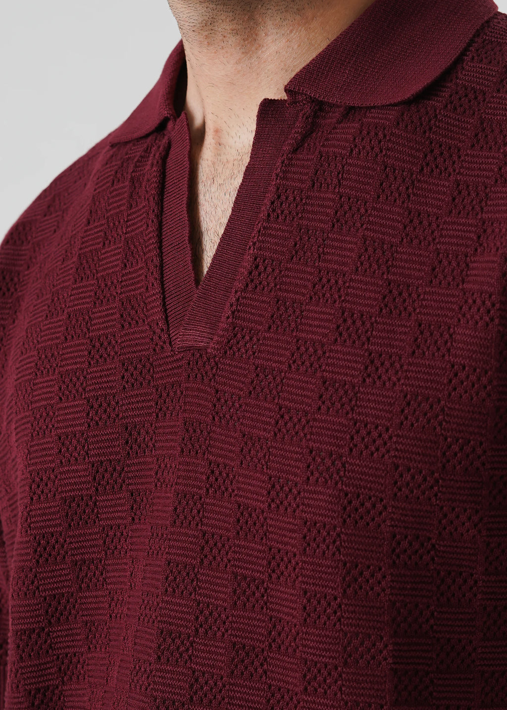 CHECKERED KNIT SKIPPER POLO