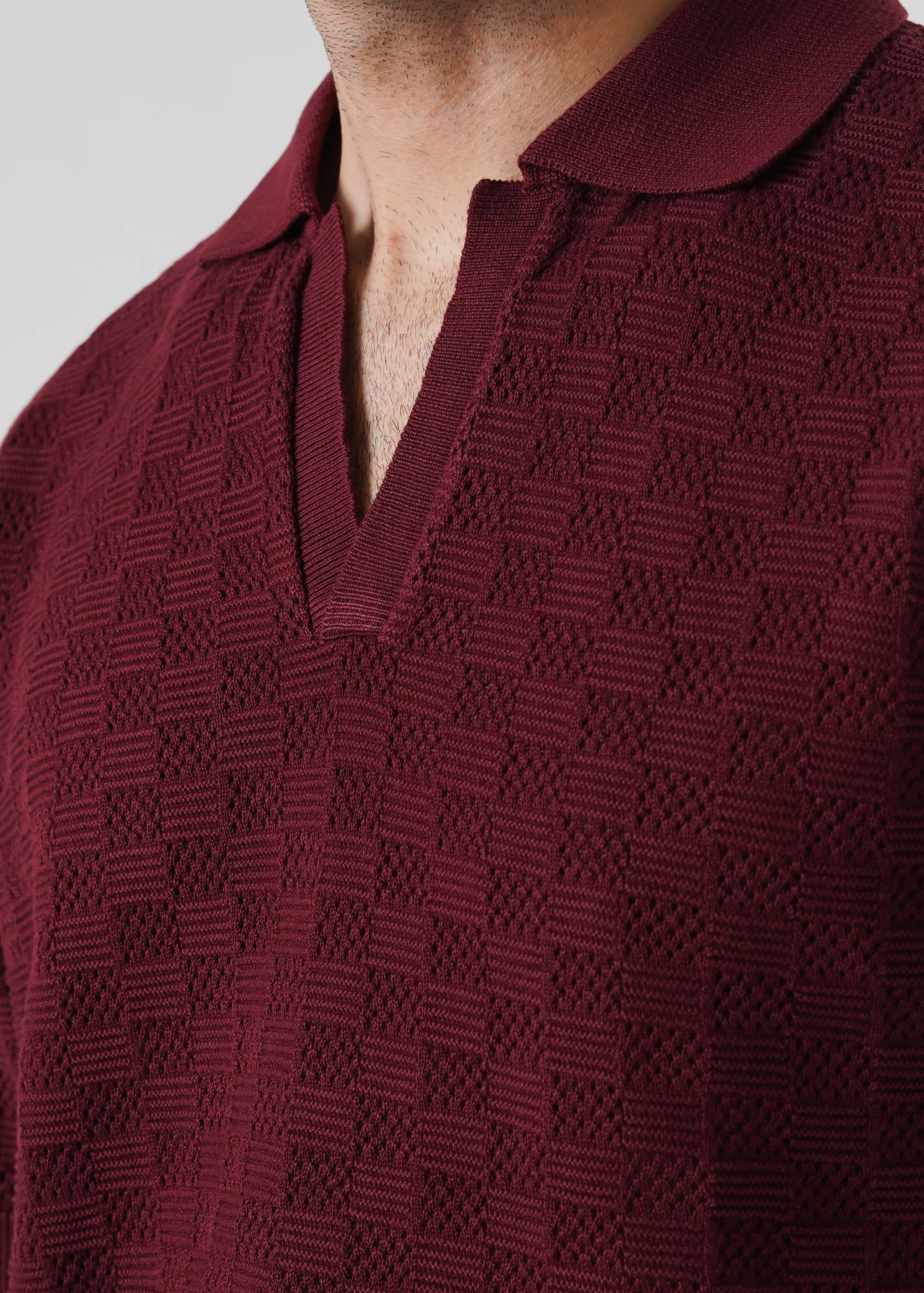 CHECKERED KNIT SKIPPER POLO