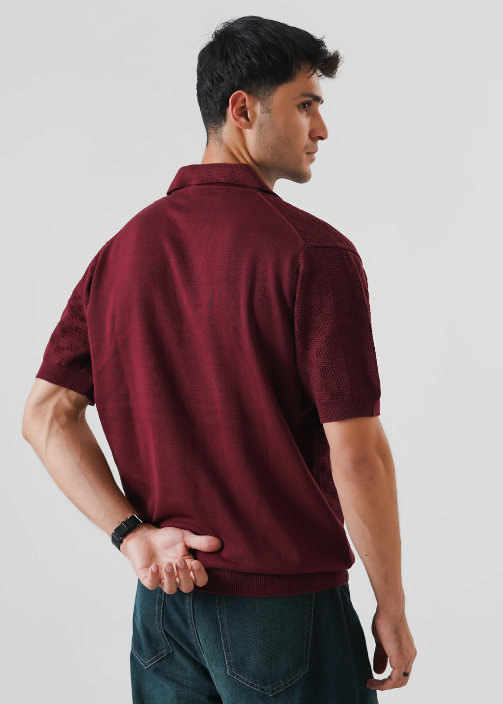 CHECKERED KNIT SKIPPER POLO