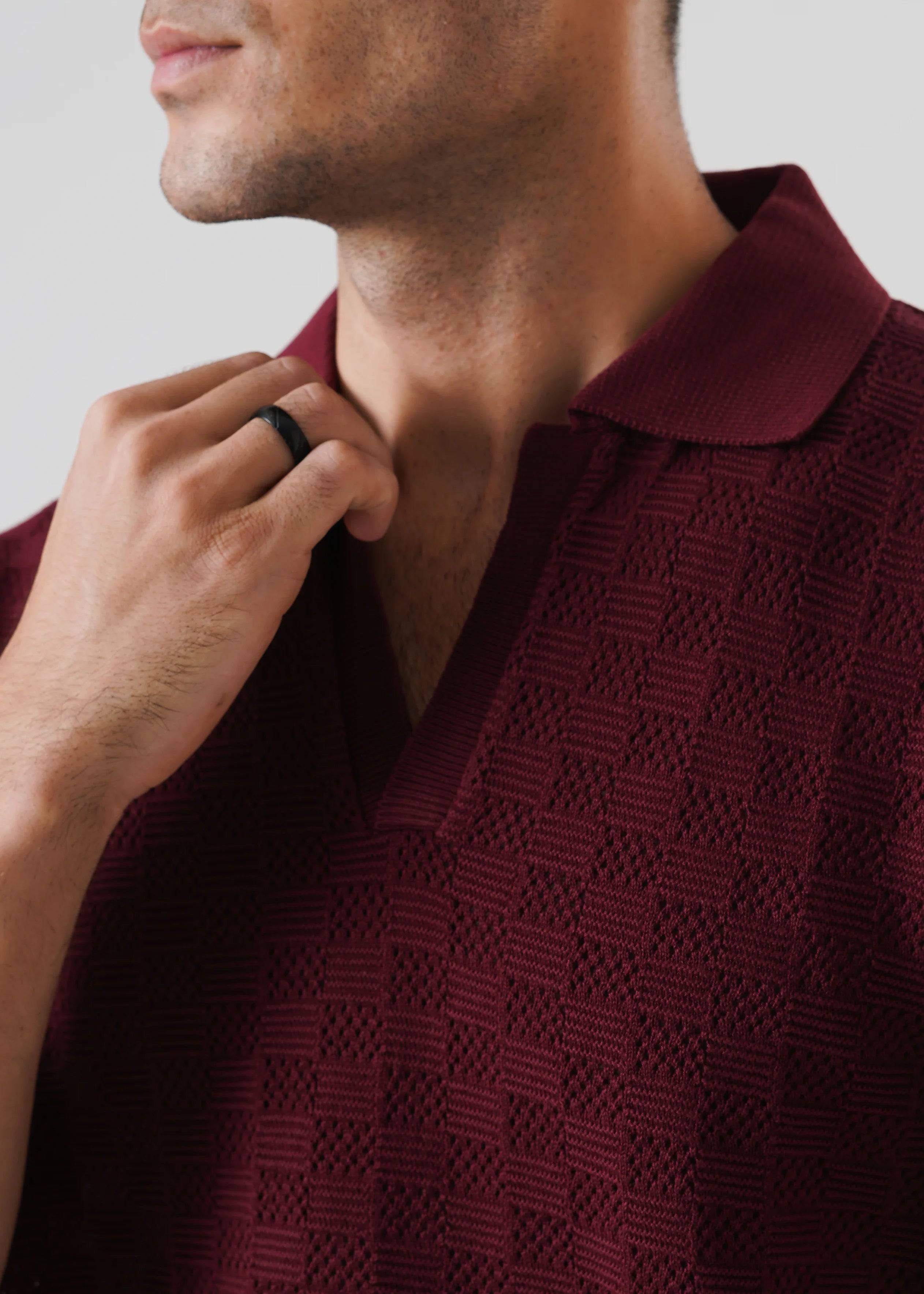 CHECKERED KNIT SKIPPER POLO