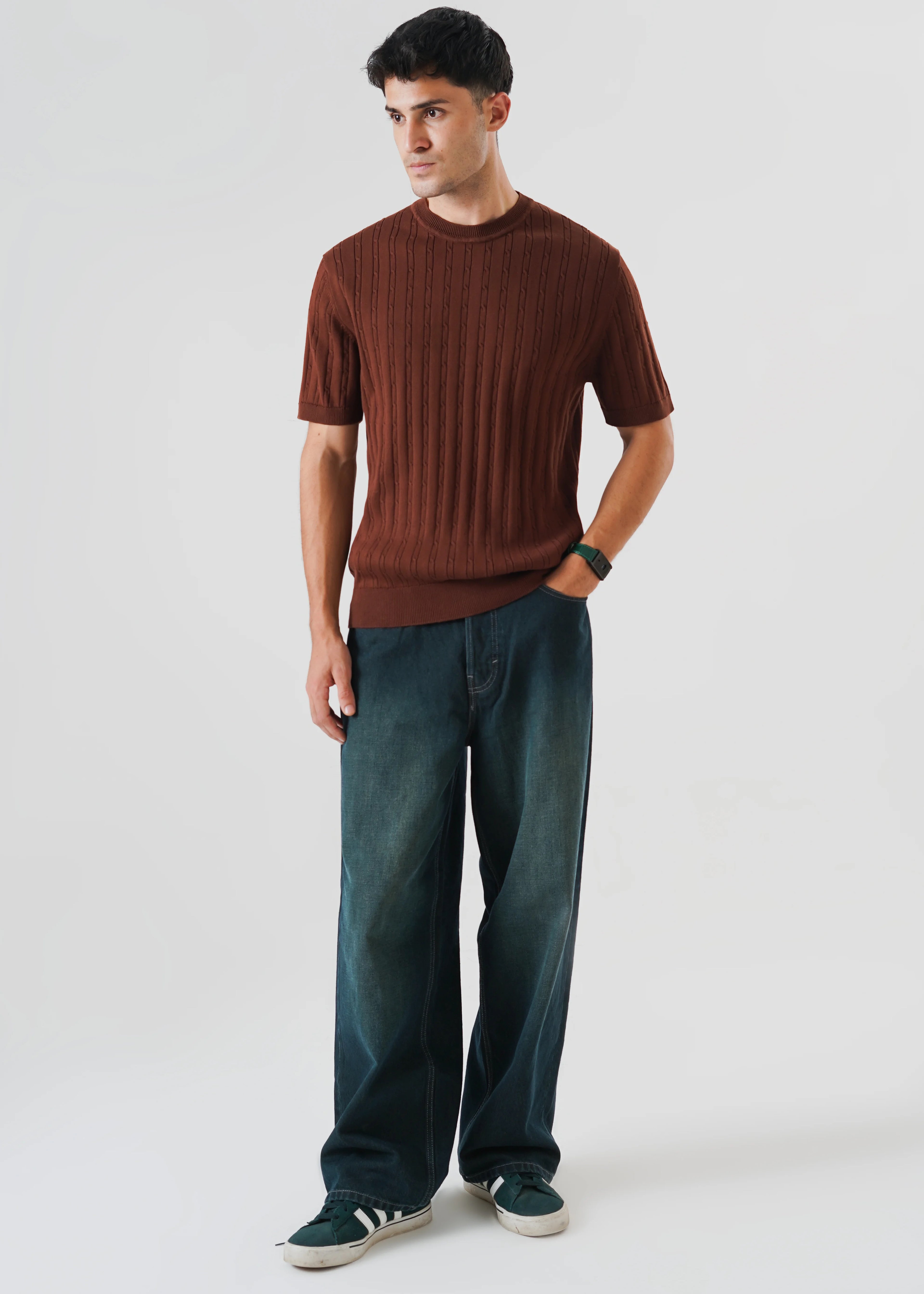 CABLE KNIT T-SHIRT BROWN DERBY