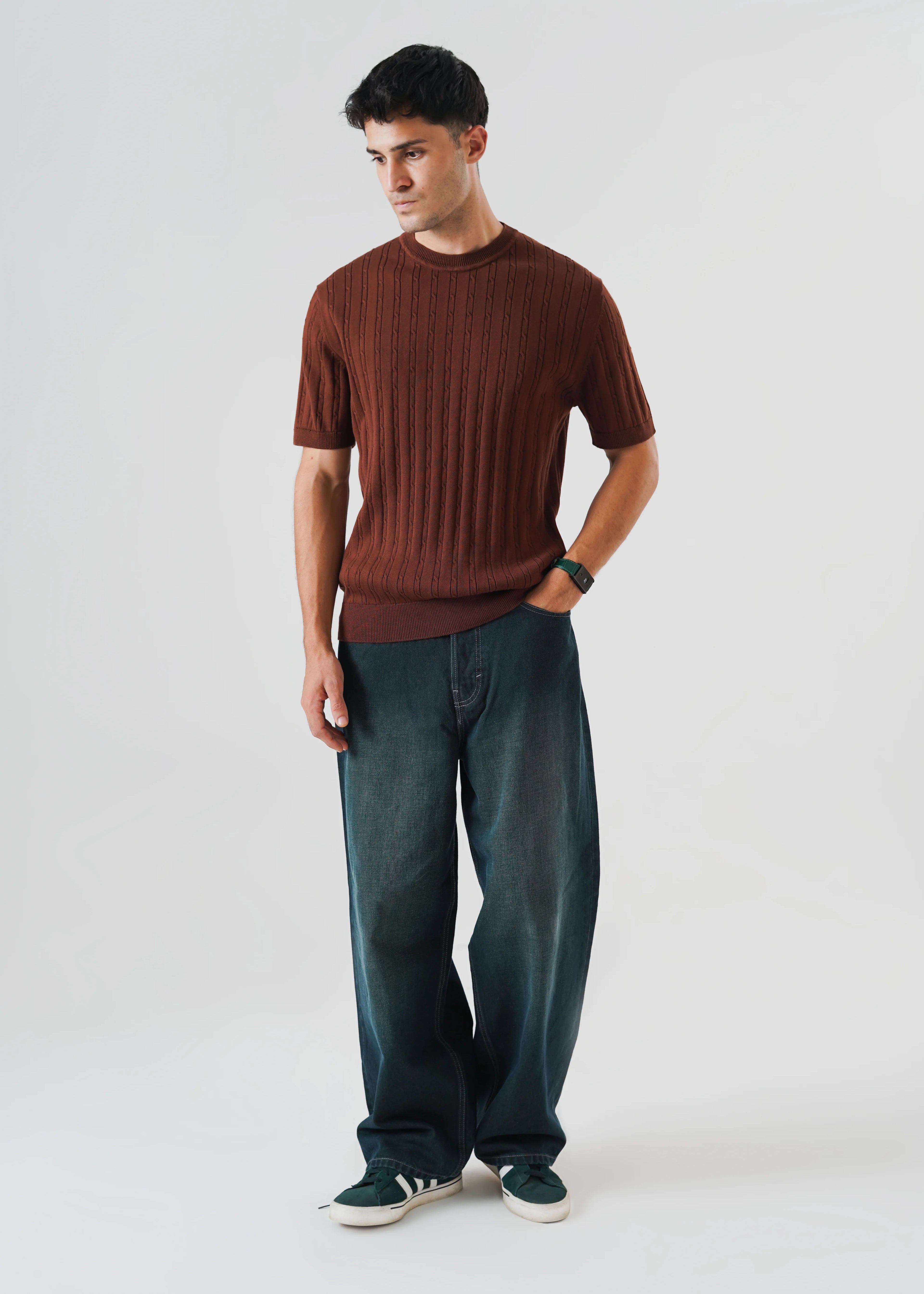 CABLE KNIT T-SHIRT BROWN DERBY