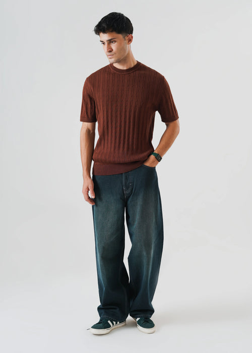 CABLE KNIT T-SHIRT BROWN DERBY