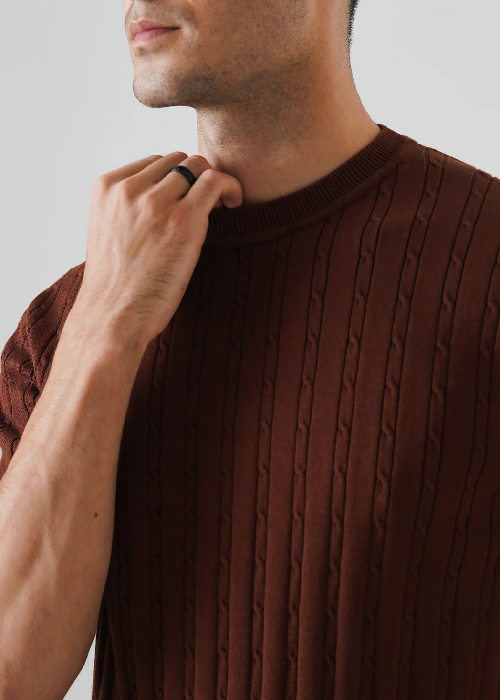 CABLE KNIT T-SHIRT BROWN DERBY