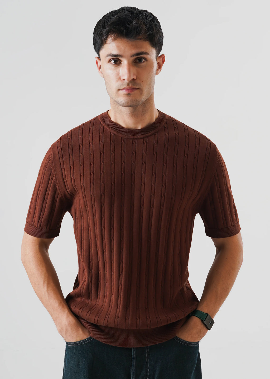 CABLE KNIT T-SHIRT BROWN DERBY
