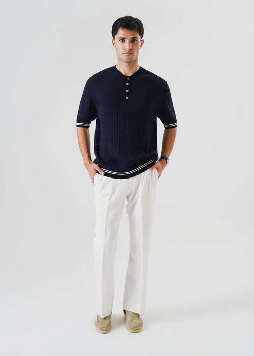 DROP NEEDLE KNIT HENLEY NAVY BLUE