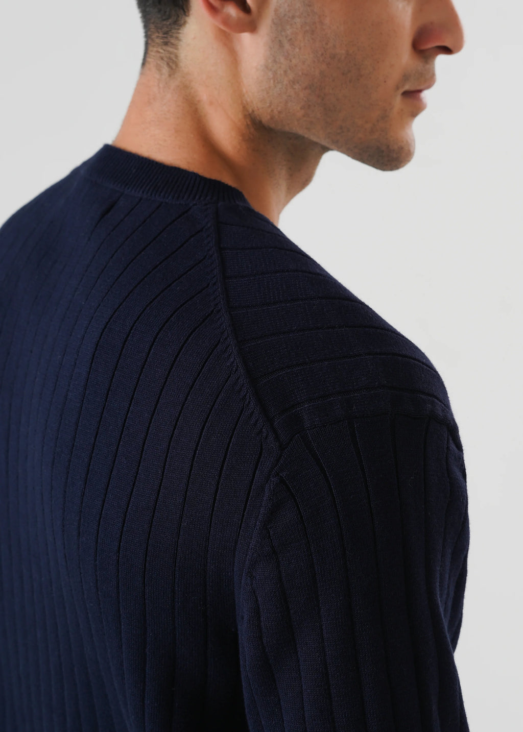 DROP NEEDLE KNIT HENLEY NAVY BLUE