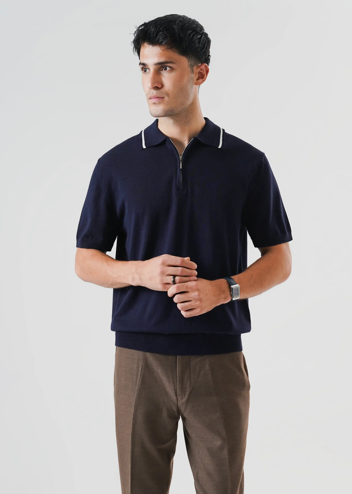 QUARTER ZIPPER KNIT POLO