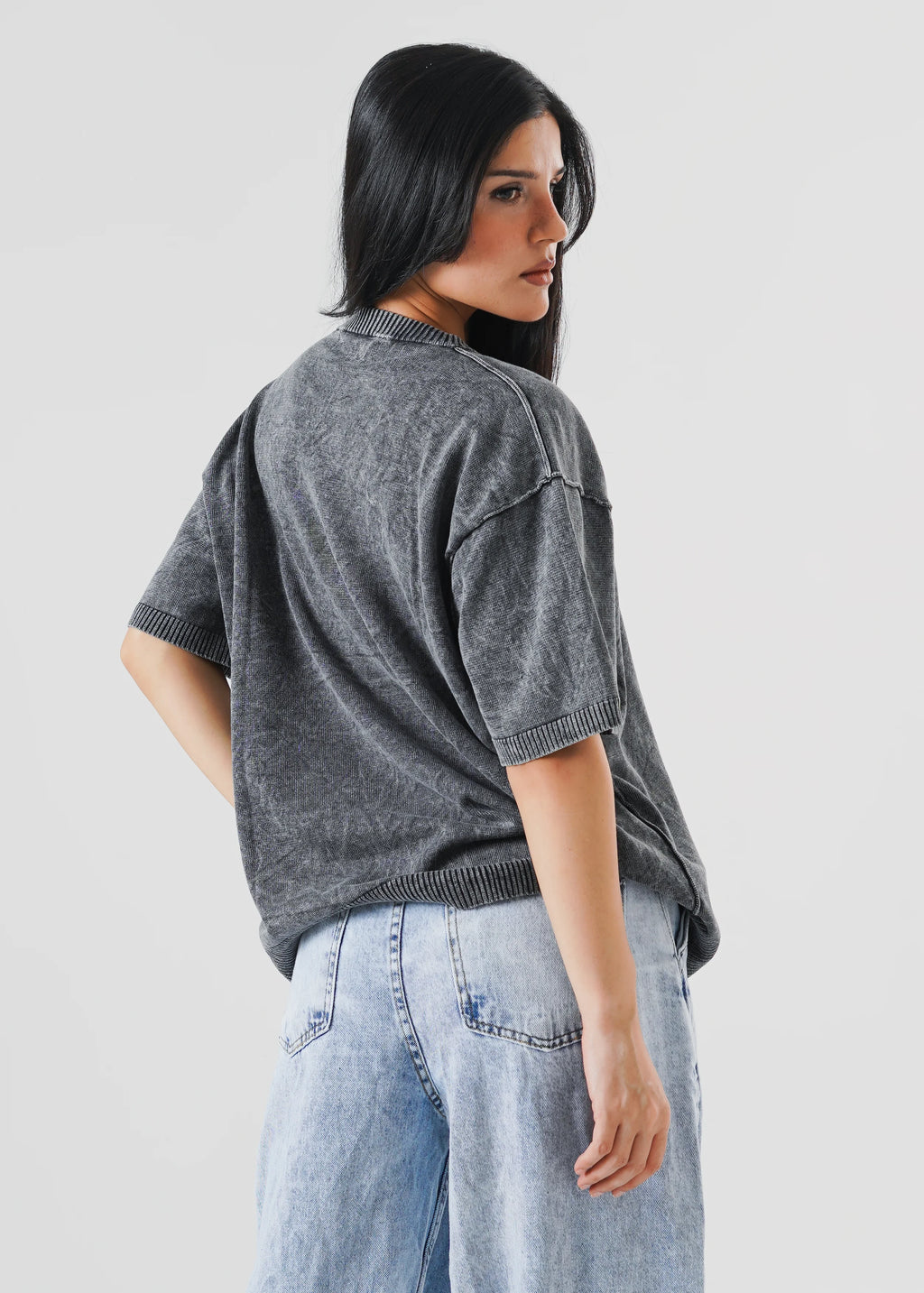 WASHED REVERSE LINKED OVERSIZED KNIT T-SHIRT