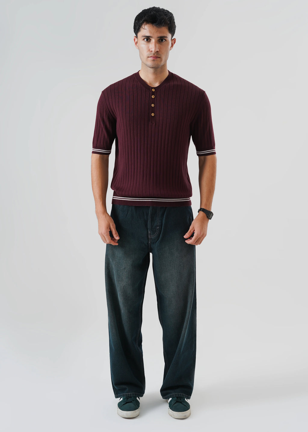 DROP NEEDLE KNIT HENLEY GRAPE