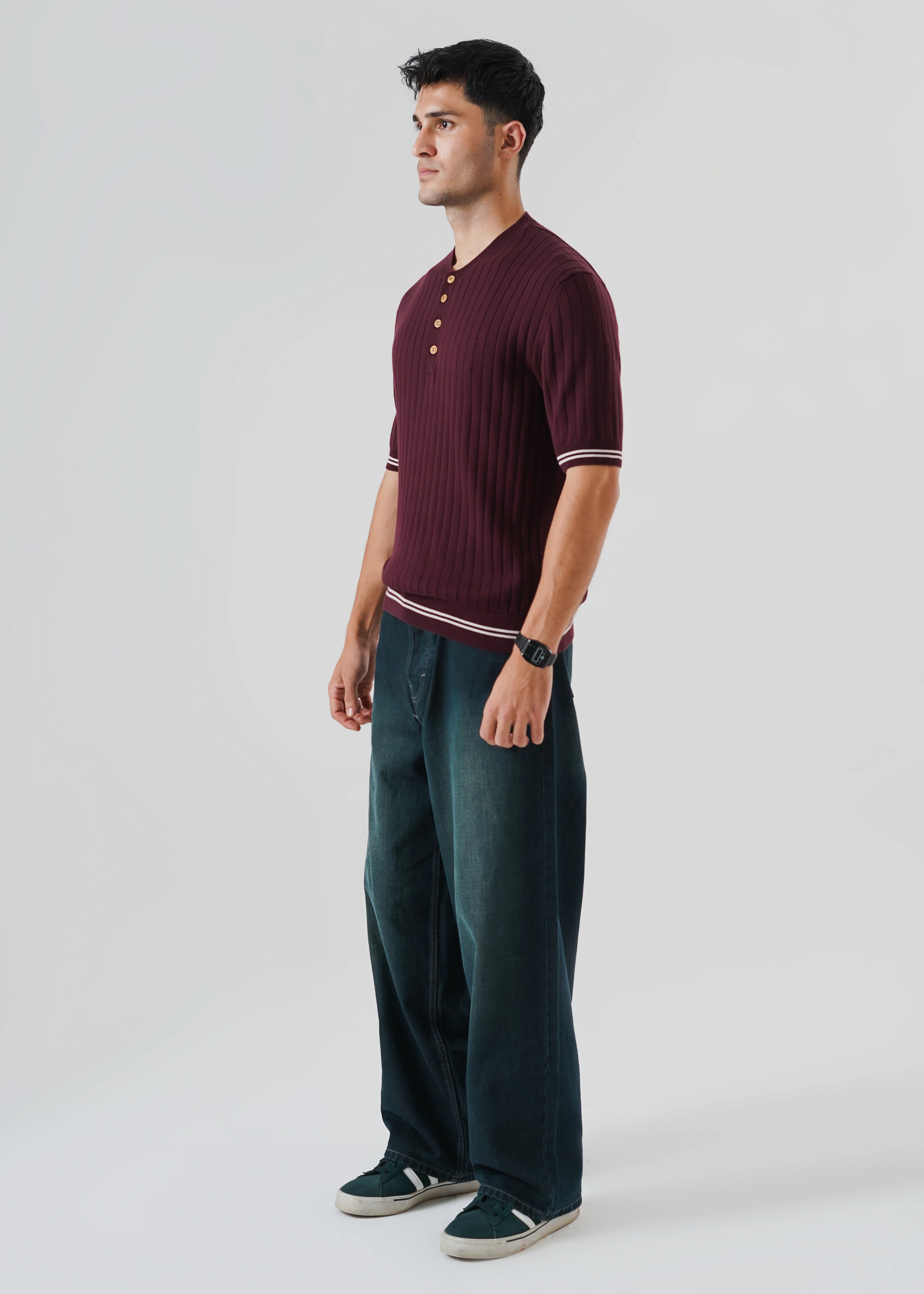 DROP NEEDLE KNIT HENLEY GRAPE