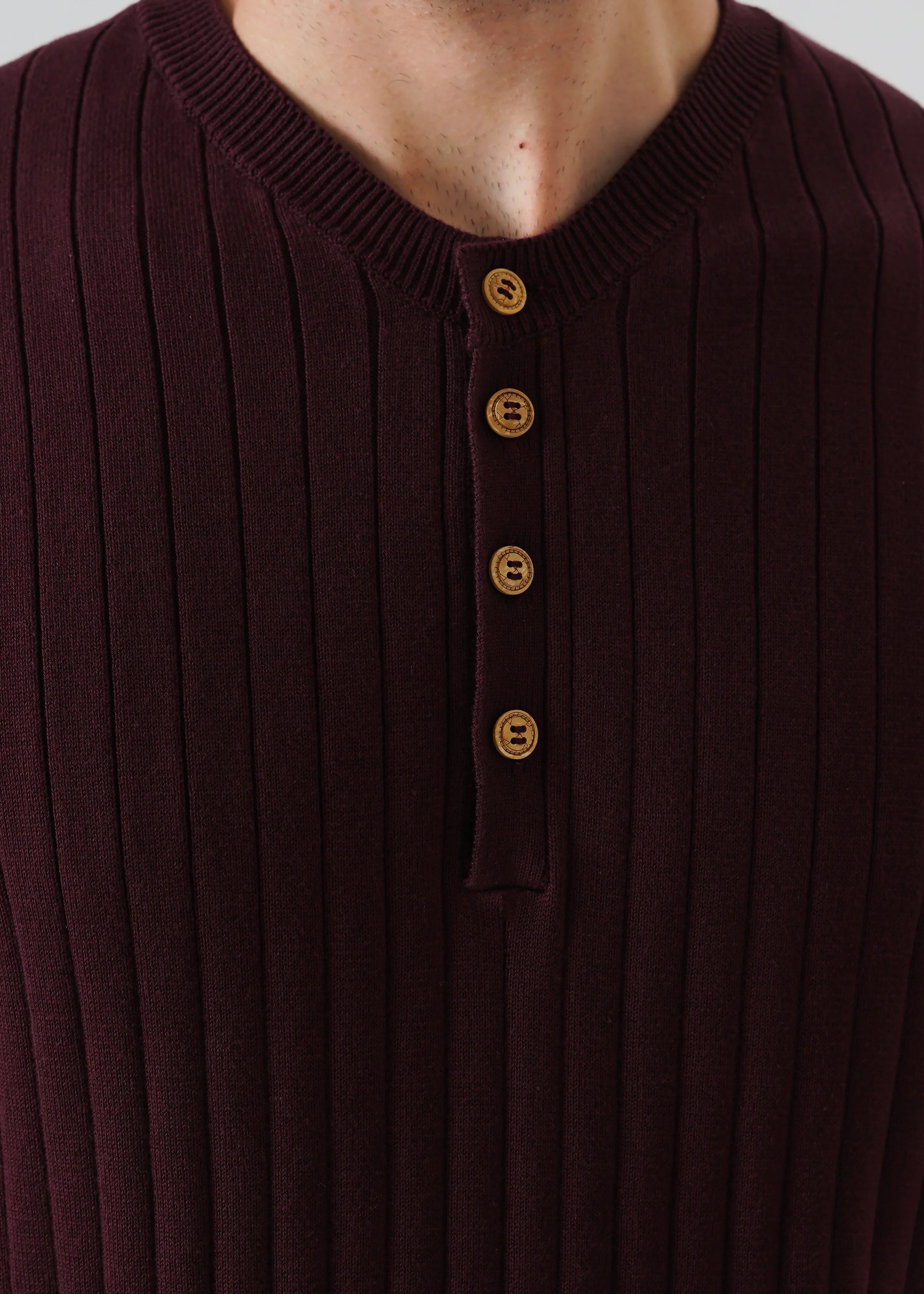 DROP NEEDLE KNIT HENLEY GRAPE