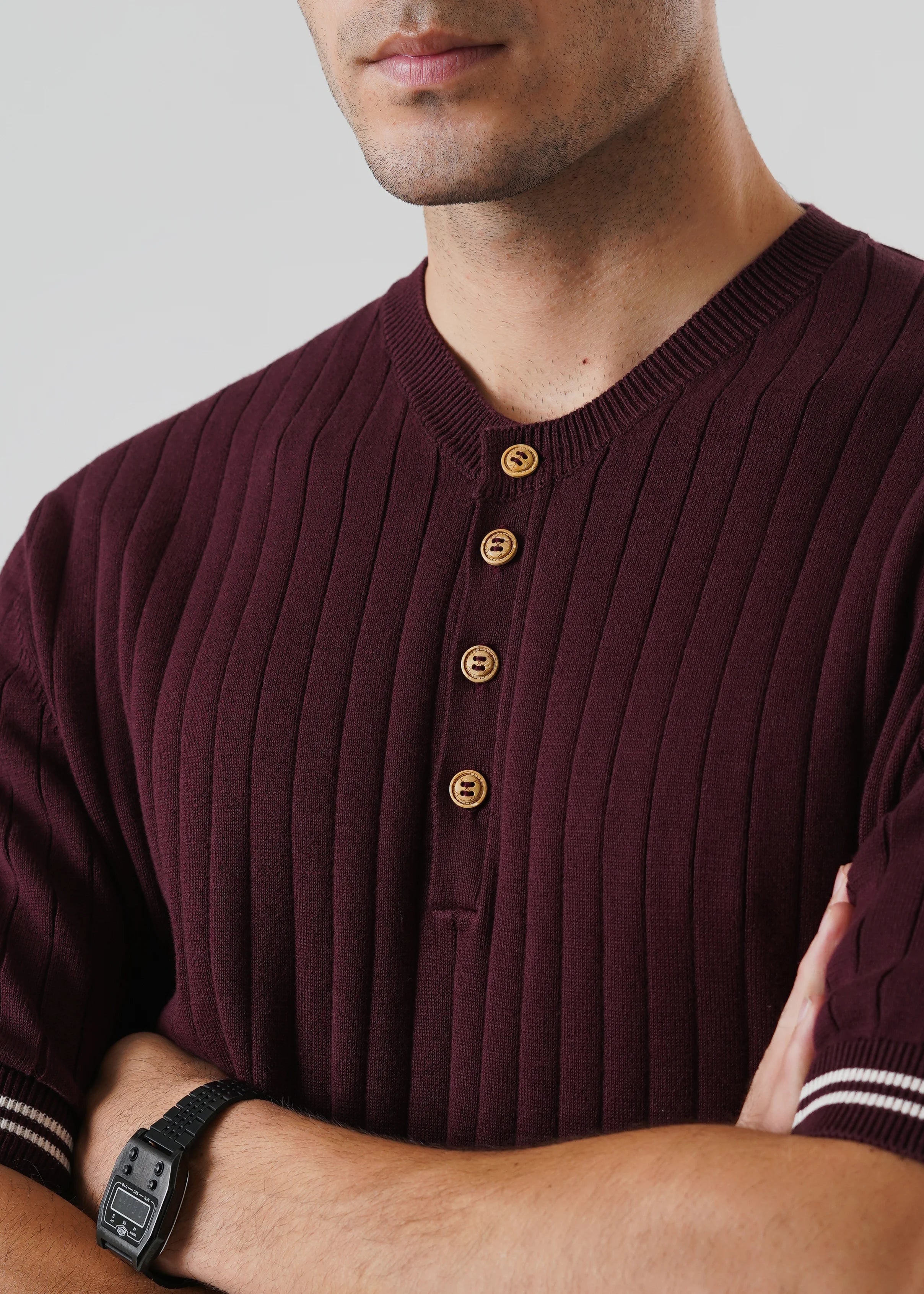 DROP NEEDLE KNIT HENLEY GRAPE