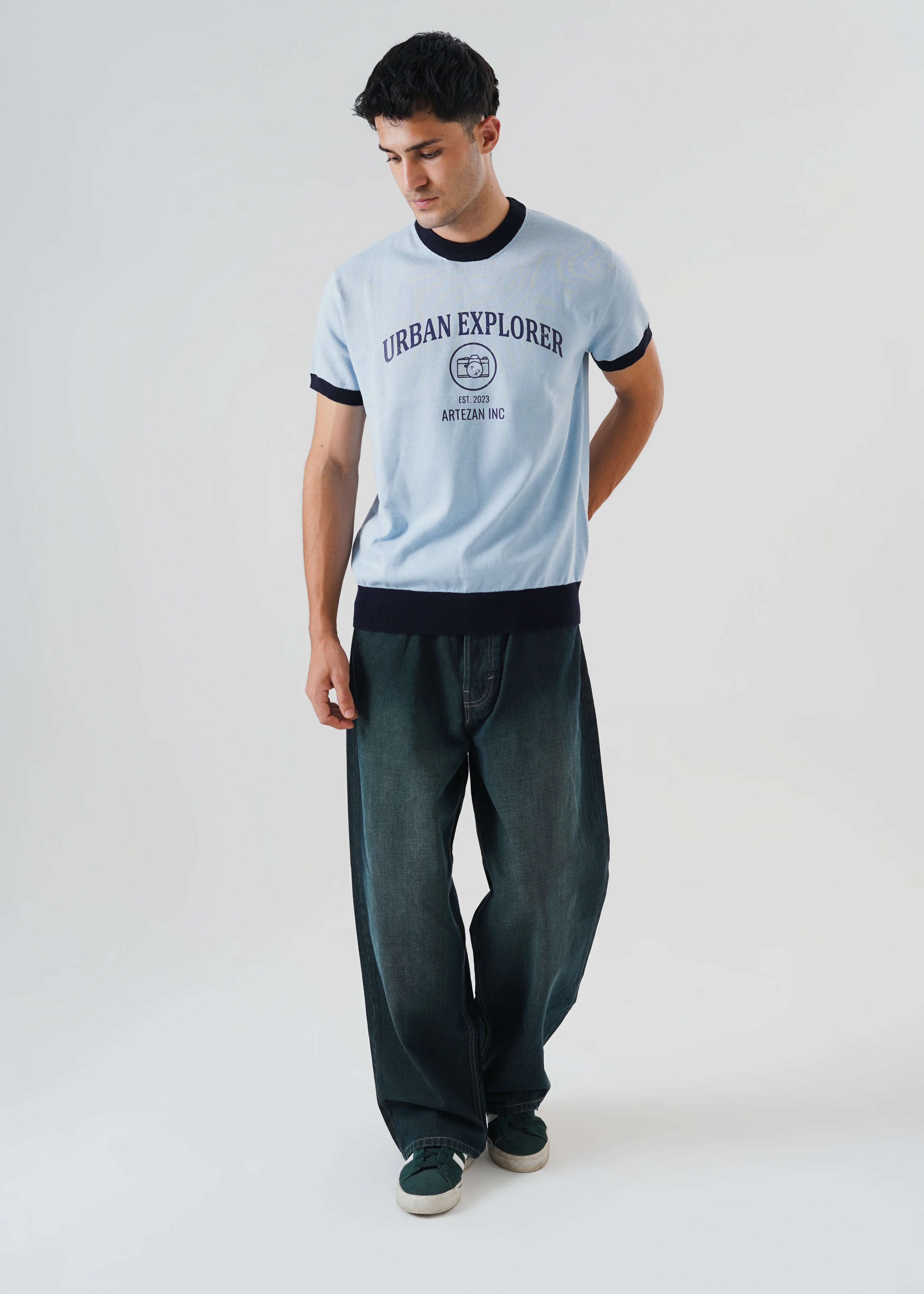 RINGER KNIT T-SHIRT SKY BLUE