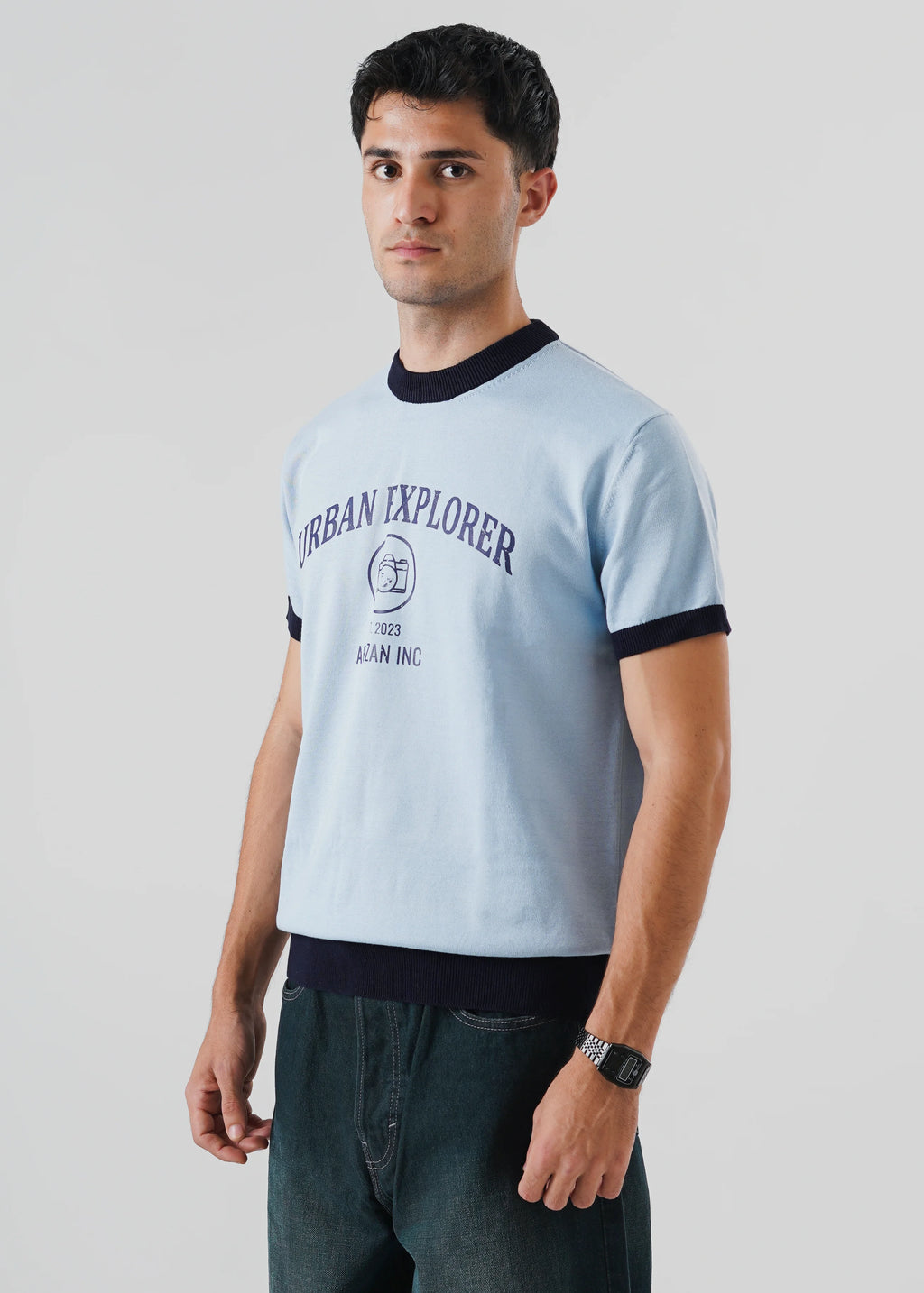 RINGER KNIT T-SHIRT SKY BLUE