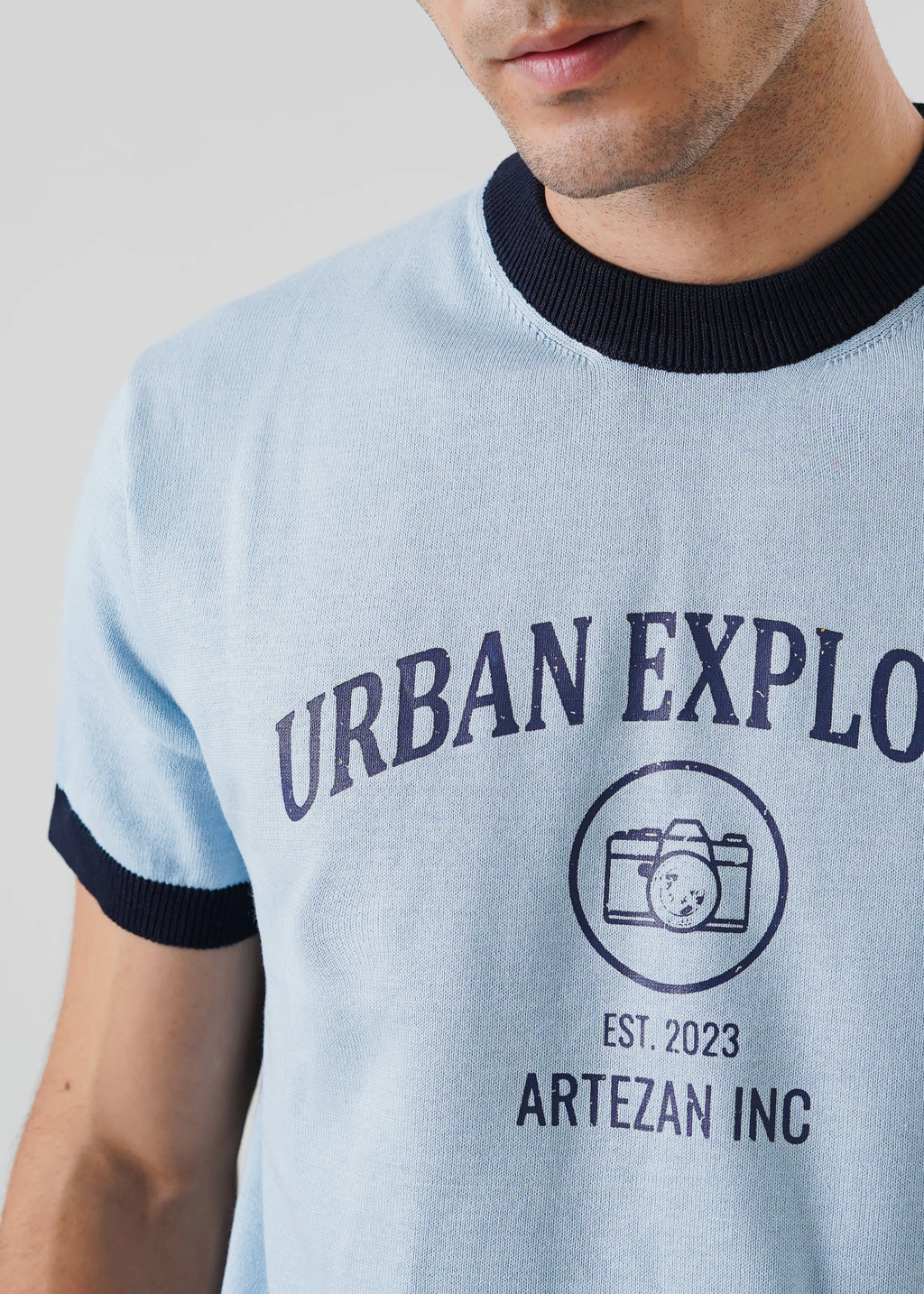 RINGER KNIT T-SHIRT SKY BLUE