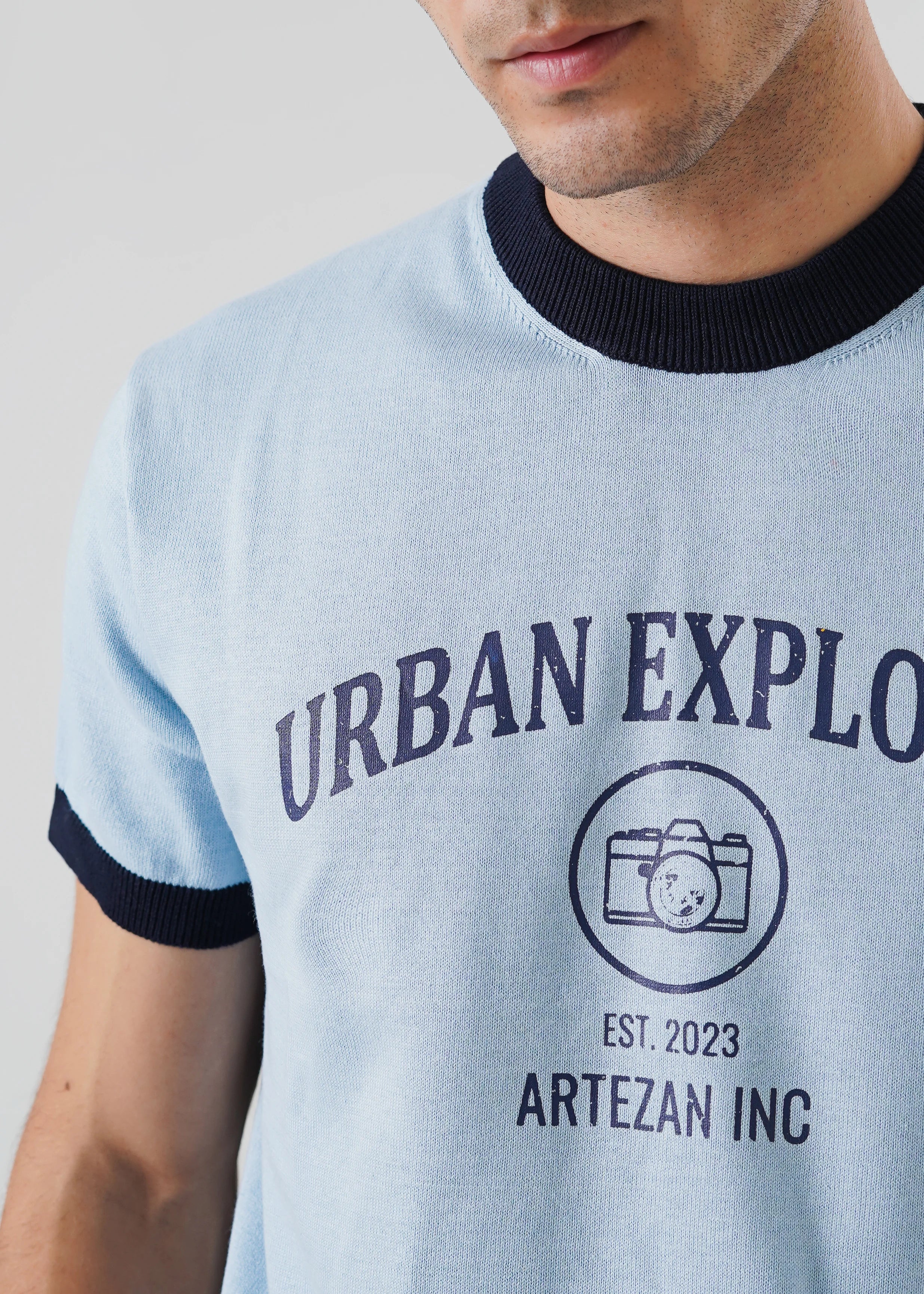 RINGER KNIT T-SHIRT SKY BLUE
