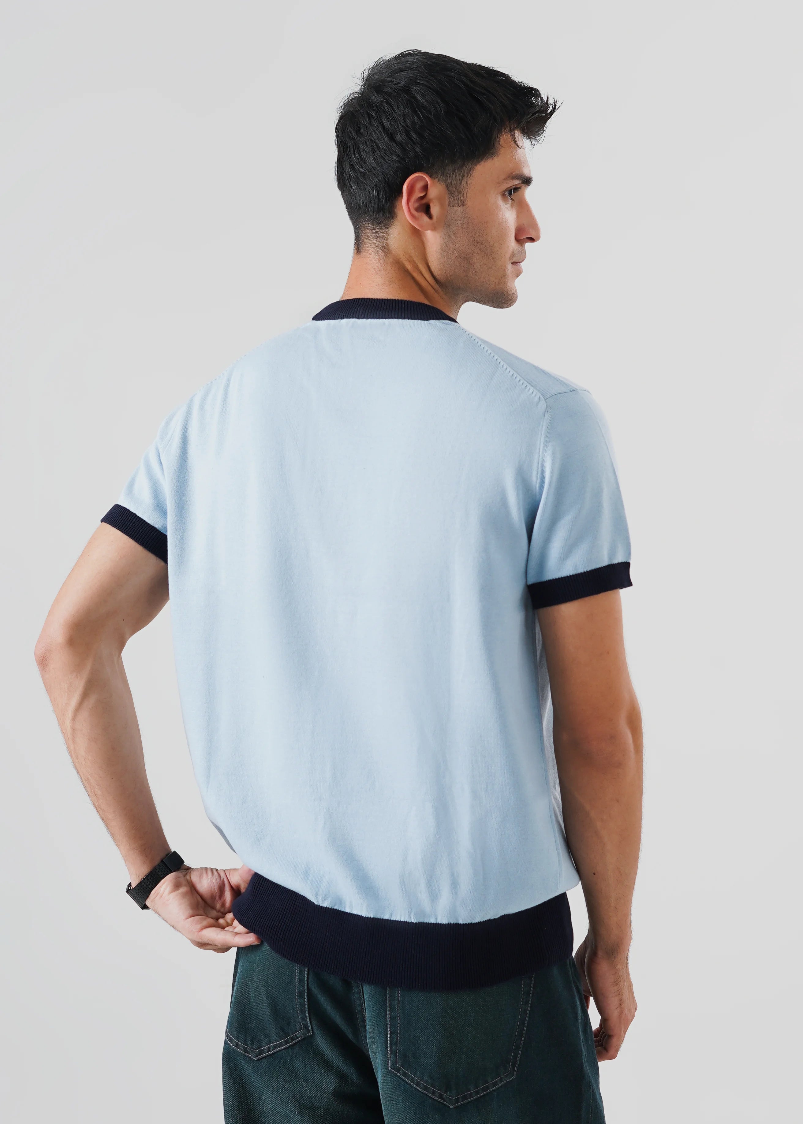 RINGER KNIT T-SHIRT SKY BLUE