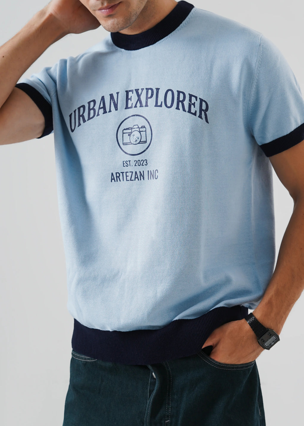 RINGER KNIT T-SHIRT SKY BLUE