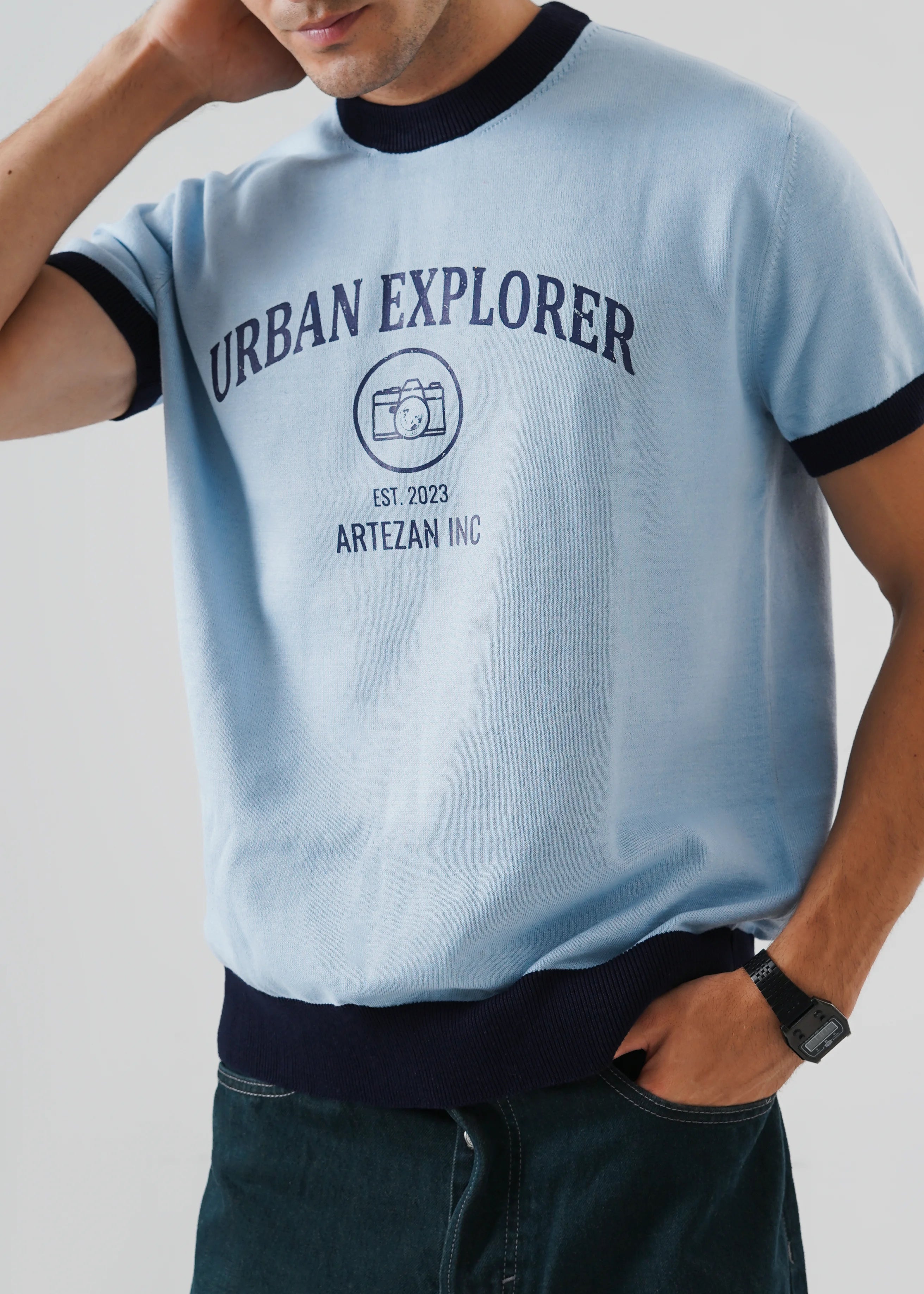 RINGER KNIT T-SHIRT SKY BLUE