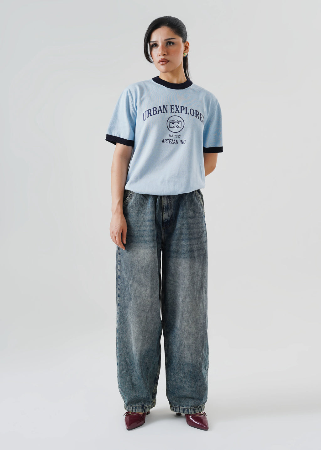 RINGER KNIT T-SHIRT SKY BLUE