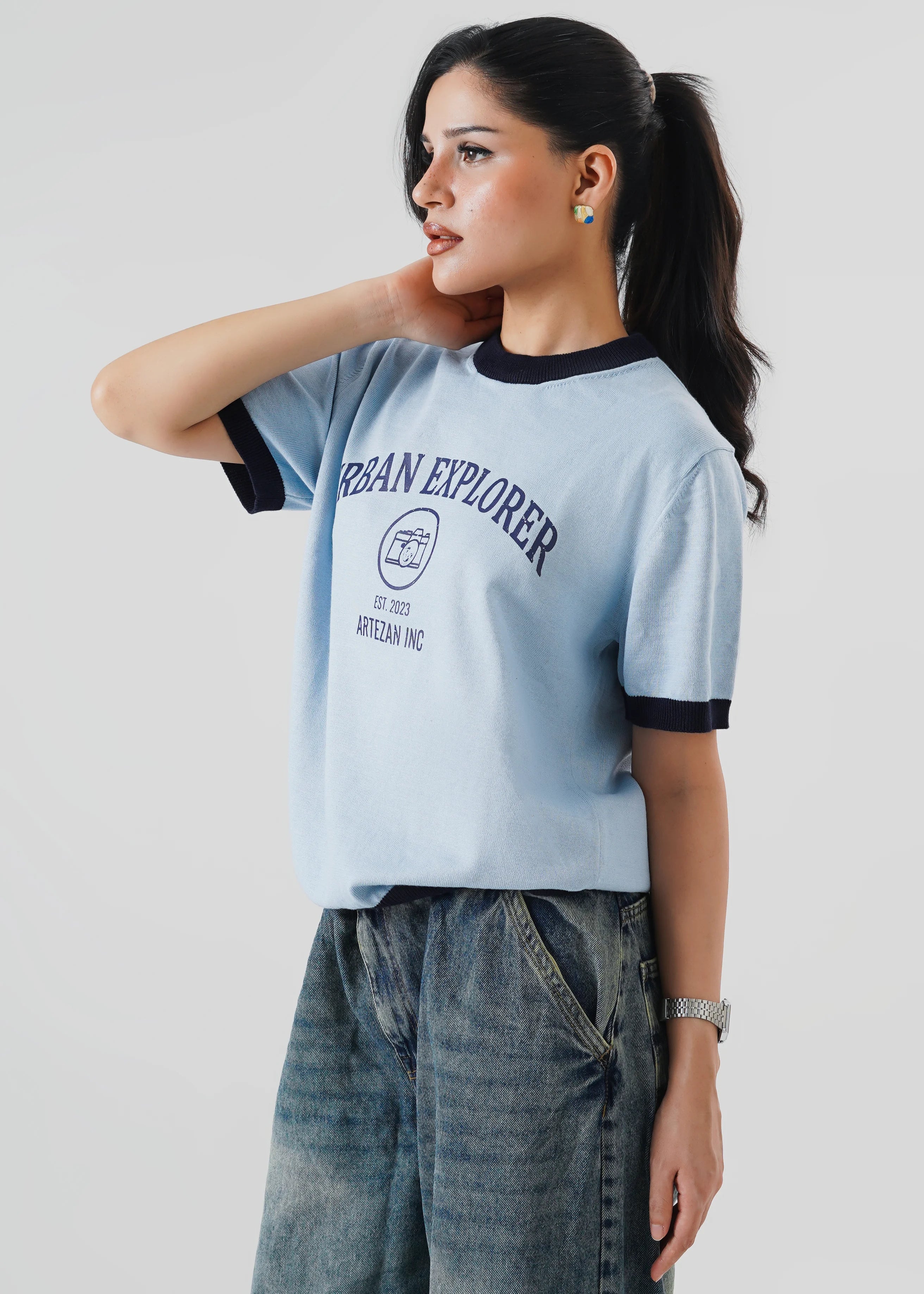 RINGER KNIT T-SHIRT SKY BLUE
