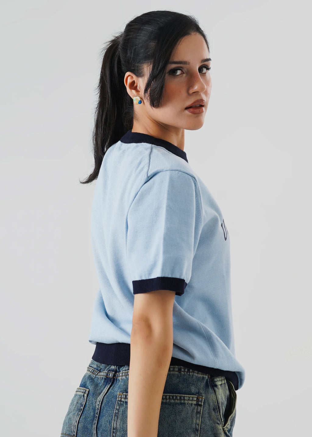 RINGER KNIT T-SHIRT SKY BLUE