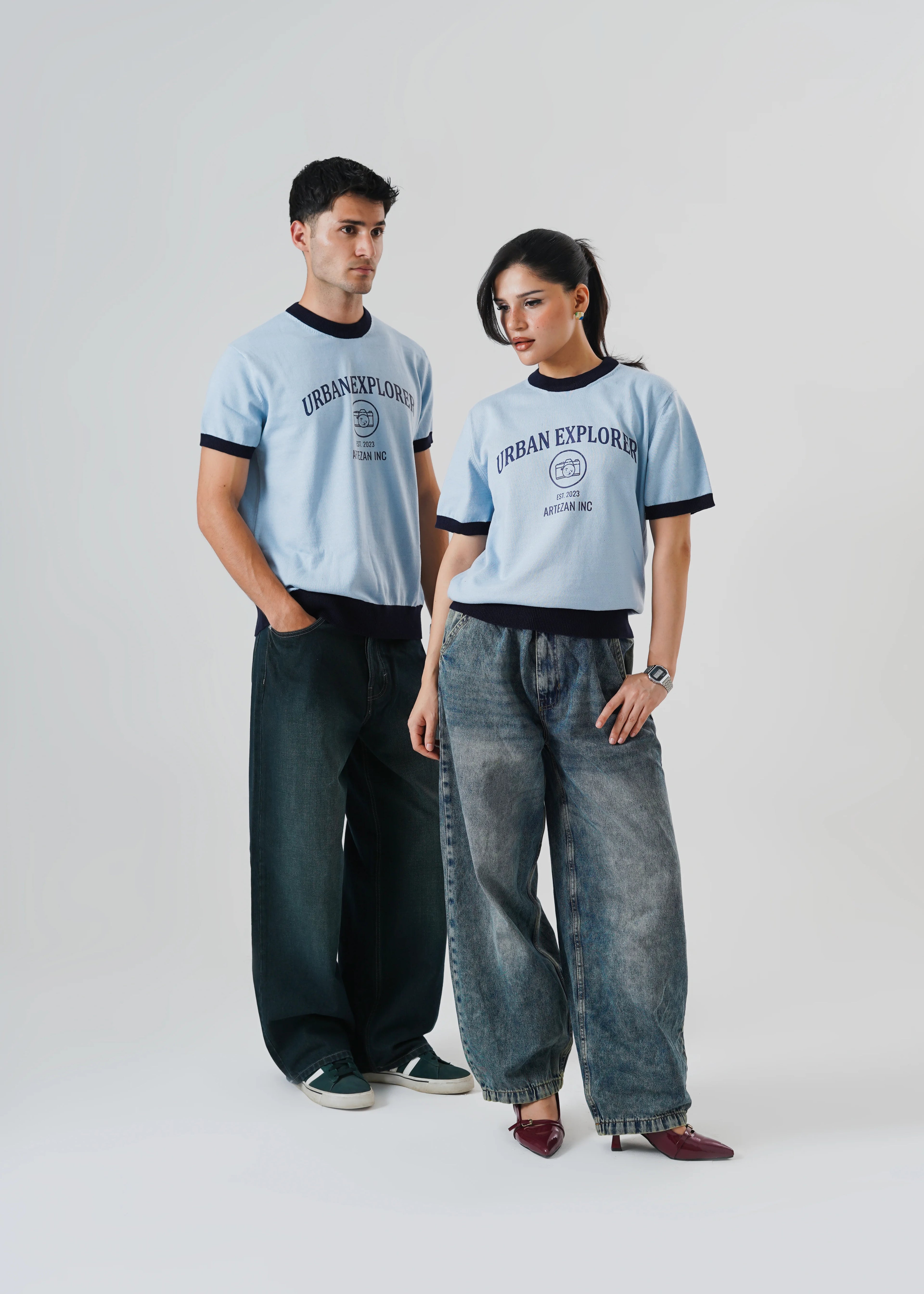 RINGER KNIT T-SHIRT SKY BLUE
