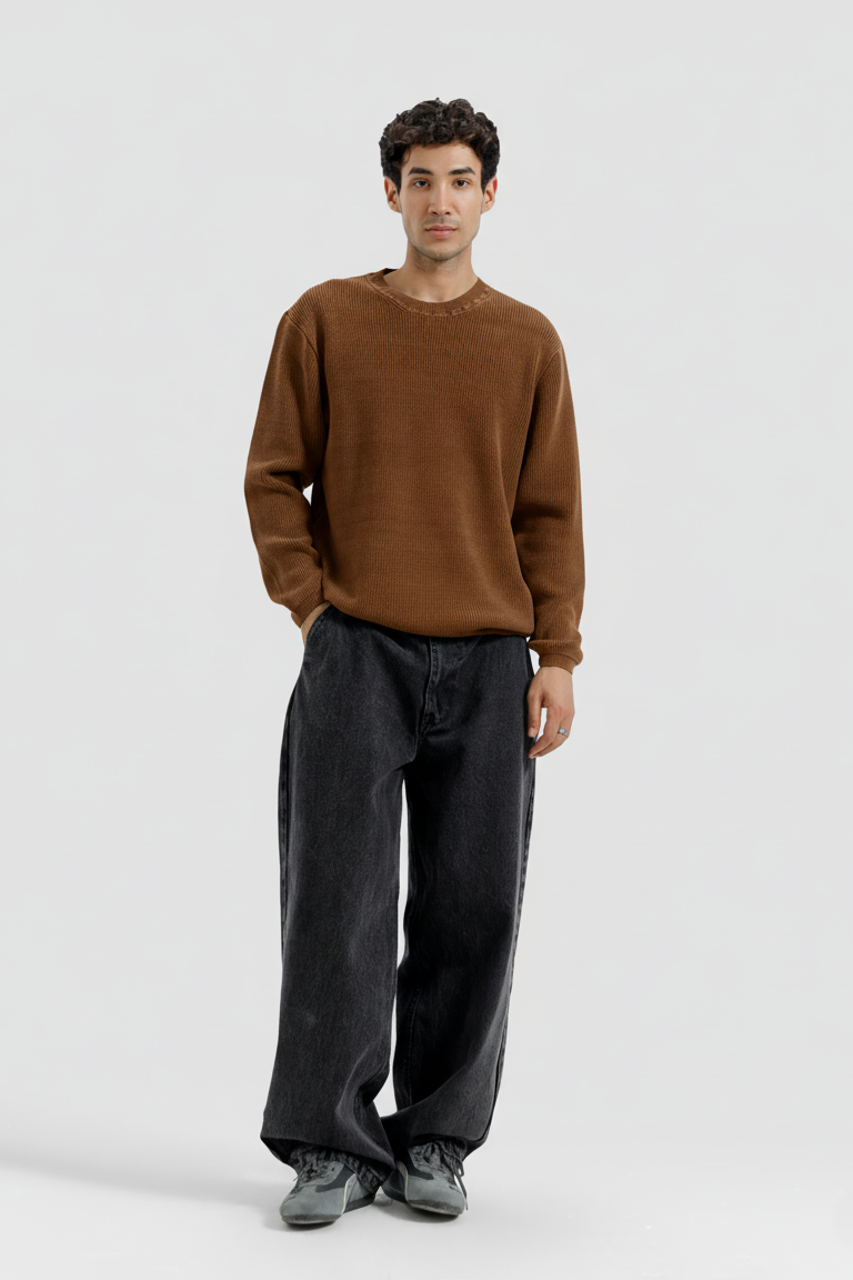 WASHED BROWN SHAKER KNIT JUMPER
